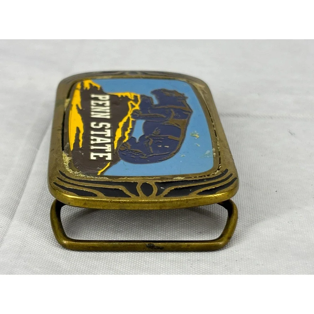 1983 Penn State Nittany Lions Belt Buckle Solid Brass Enamel Vintage PSU Men F08